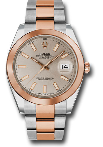 Rolex Steel and Everose Rolesor Datejust 41 Watch - Smooth Bezel - Sundust Index Dial - Oyster Bracelet