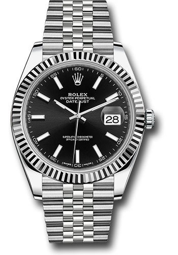 Rolex Steel and White Gold Rolesor Datejust 41 Watch - Fluted Bezel - Black Index Dial - Jubilee Bracelet