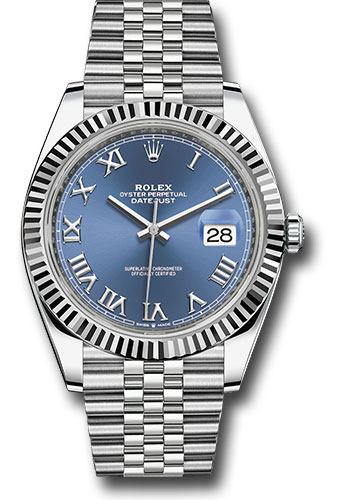Rolex Steel and White Gold Rolesor Datejust 41 Watch - Fluted Bezel - Blue Roman Dial - Jubilee Bracelet