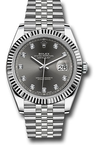 Rolex Steel and White Gold Rolesor Datejust 41 Watch - Fluted Bezel - Dark Rhodium Diamond Dial - Jubilee Bracelet