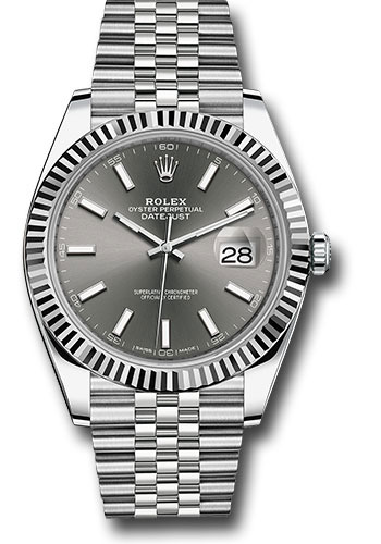 Rolex Steel and White Gold Rolesor Datejust 41 Watch - Fluted Bezel - Dark Rhodium Index Dial - Jubilee Bracelet
