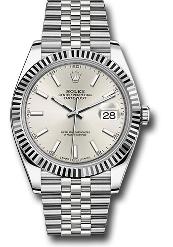 Rolex Steel and White Gold Rolesor Datejust 41 Watch - Fluted Bezel - Silver Index Dial - Jubilee Bracelet