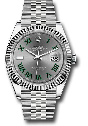 Rolex Steel and White Gold Rolesor Datejust 41 Watch - Fluted Bezel - Slate Green Roman Dial - Jubilee Bracelet