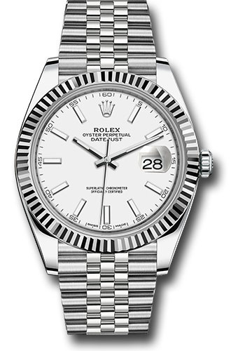 Rolex Steel and White Gold Rolesor Datejust 41 Watch - Fluted Bezel - White Index Dial - Jubilee Bracelet