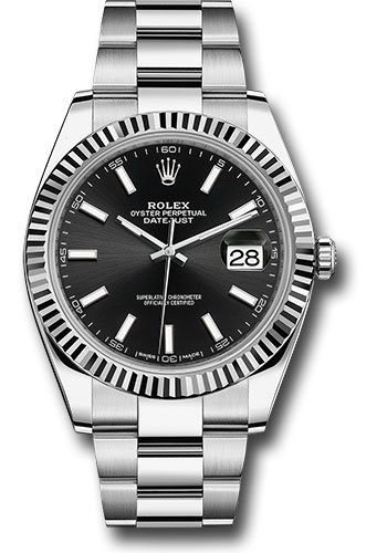 Rolex Steel and White Gold Rolesor Datejust 41 Watch - Fluted Bezel - Black Index Dial - Oyster Bracelet