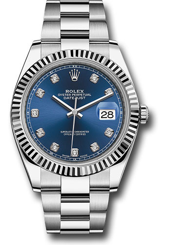 Rolex Steel and White Gold Rolesor Datejust 41 Watch - Fluted Bezel - Blue Diamond Dial - Oyster Bracelet