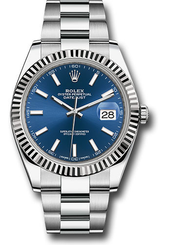 Rolex Steel and White Gold Rolesor Datejust 41 Watch - Fluted Bezel - Blue Index Dial - Oyster Bracelet