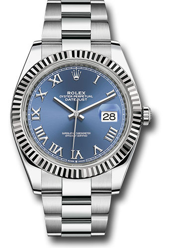 Rolex Steel and White Gold Rolesor Datejust 41 Watch - Fluted Bezel - Blue Roman Dial - Oyster Bracelet