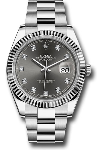 Rolex Steel and White Gold Rolesor Datejust 41 Watch - Fluted Bezel - Dark Rhodium Diamond Dial - Oyster Bracelet