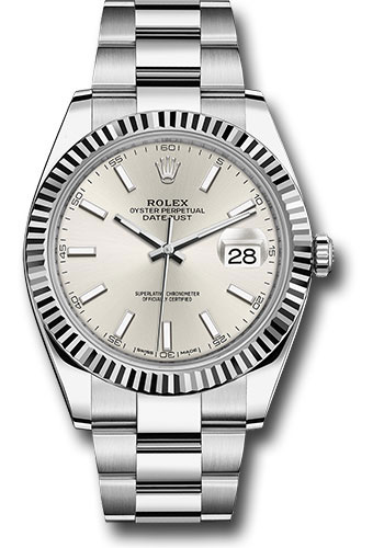 Rolex Steel and White Gold Rolesor Datejust 41 Watch - Fluted Bezel - Silver Index Dial - Oyster Bracelet
