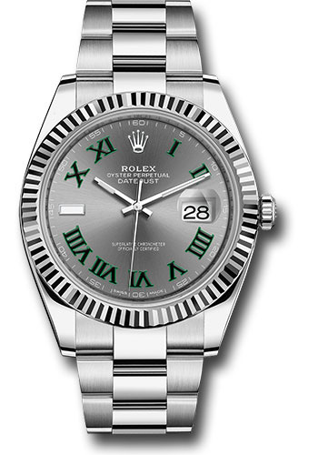 Rolex Steel and White Gold Rolesor Datejust 41 Watch - Fluted Bezel - Slate Green Roman Dial - Oyster Bracelet