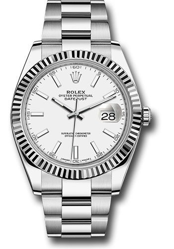 Rolex Steel and White Gold Rolesor Datejust 41 Watch - Fluted Bezel - White Index Dial - Oyster Bracelet