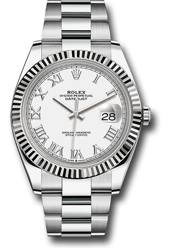 Rolex Steel and White Gold Rolesor Datejust 41 Watch - Fluted Bezel - White Roman Dial - Oyster Bracelet