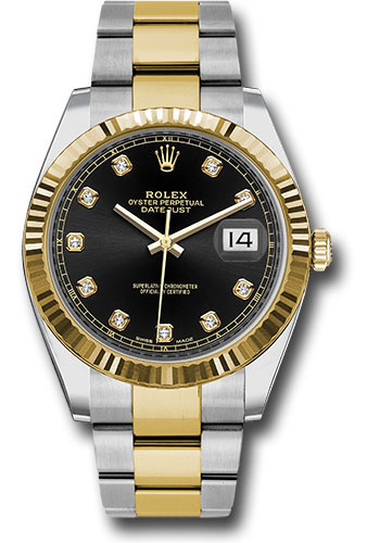 Rolex Steel and Yellow Gold Rolesor Datejust 41 Watch - Fluted Bezel - Black Diamond Dial - Oyster Bracelet