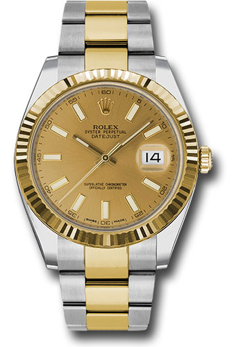 Rolex Steel and Yellow Gold Rolesor Datejust 41 Watch - Fluted Bezel - Champagne Index Dial - Oyster Bracelet