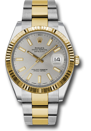 Rolex Steel and Yellow Gold Rolesor Datejust 41 Watch - Fluted Bezel - Silver Index Dial - Oyster Bracelet