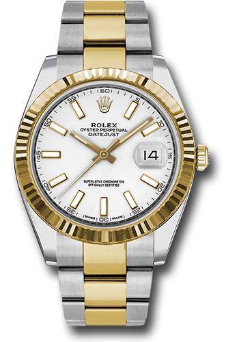 Rolex Steel and Yellow Gold Rolesor Datejust 41 Watch - Fluted Bezel - White Index Dial - Oyster Bracelet