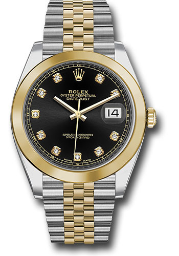 Rolex Steel and Yellow Gold Rolesor Datejust 41 Watch - Smooth Bezel - Black Diamond Dial - Jubilee Bracelet