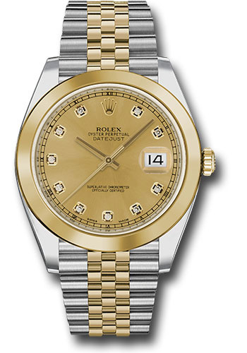 Rolex Steel and Yellow Gold Rolesor Datejust 41 Watch - Smooth Bezel - Champagne Diamond Dial - Jubilee Bracelet