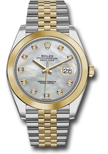 Rolex Steel and Yellow Gold Rolesor Datejust 41 Watch - Smooth Bezel - Mother-of-Pearl Diamond Dial - Jubilee Bracelet