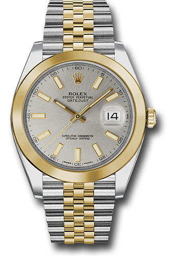 Rolex Steel and Yellow Gold Rolesor Datejust 41 Watch - Smooth Bezel - Silver Index Dial - Jubilee Bracelet