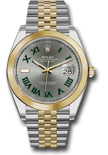 Rolex Steel and Yellow Gold Rolesor Datejust 41 Watch - Smooth Bezel - Slate Green Roman Dial - Jubilee Bracelet