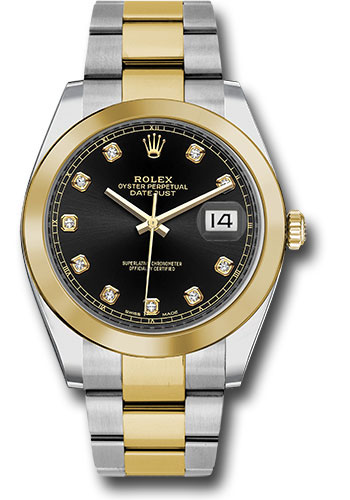 Rolex Steel and Yellow Gold Rolesor Datejust 41 Watch - Smooth Bezel - Black Diamond Dial - Oyster Bracelet