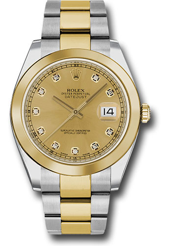 Rolex Steel and Yellow Gold Rolesor Datejust 41 Watch - Smooth Bezel - Champagne Diamond Dial - Oyster Bracelet