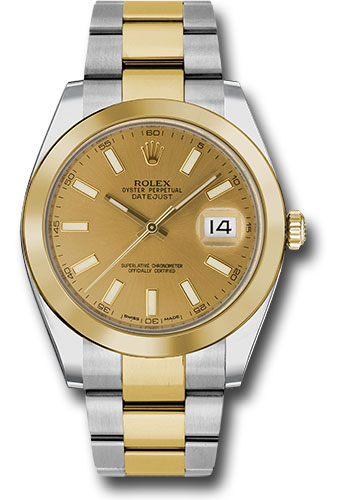 Rolex Steel and Yellow Gold Rolesor Datejust 41 Watch - Smooth Bezel - Champagne Index Dial - Oyster Bracelet