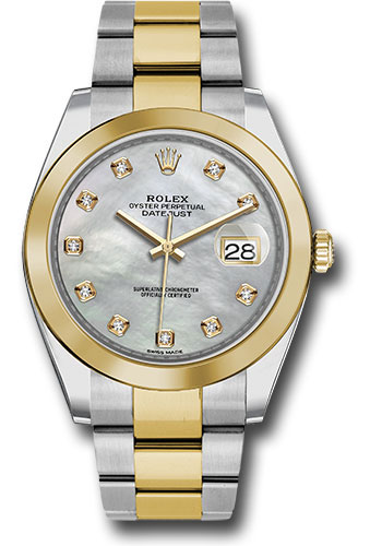 Rolex Steel and Yellow Gold Rolesor Datejust 41 Watch - Smooth Bezel - Mother-of-Pearl Diamond Dial - Oyster Bracelet