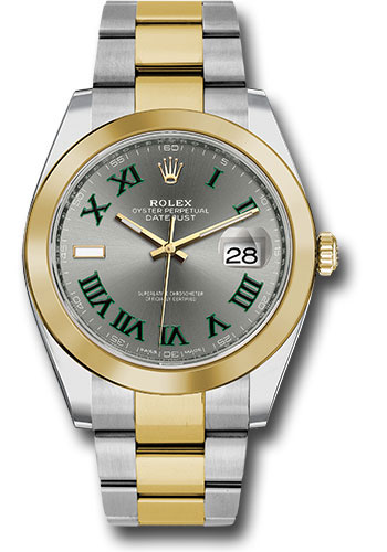 Rolex Steel and Yellow Gold Rolesor Datejust 41 Watch - Smooth Bezel - Slate Green Roman Dial - Oyster Bracelet