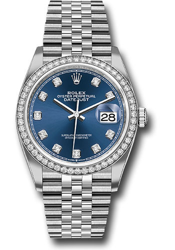 Rolex Steel Datejust 36 Watch - Diamond Bezel - Blue Diamond Dial - Jubilee Bracelet