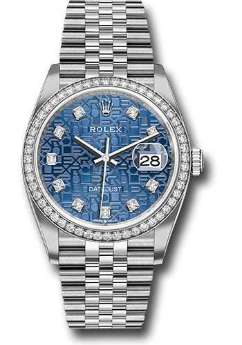 Rolex Steel Datejust 36 Watch - Diamond Bezel - Blue Jubilee Diamond Dial - Jubilee Bracelet