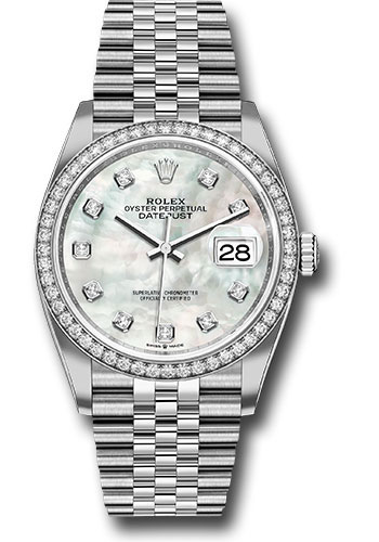 Rolex Steel Datejust 36 Watch - Diamond Bezel - Mother-of-Pearl Diamond Dial - Jubilee Bracelet