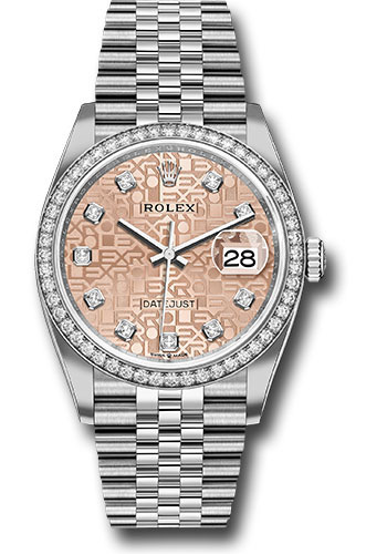Rolex Steel Datejust 36 Watch - Diamond Bezel - Pink Jubilee Diamond Dial - Jubilee Bracelet