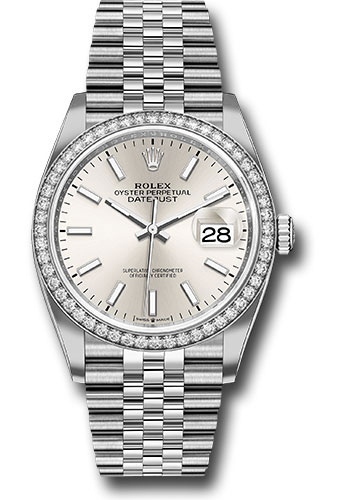 Rolex Steel Datejust 36 Watch - Diamond Bezel - Silver Index Dial - Jubilee Bracelet