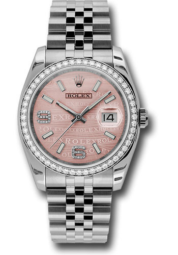 Rolex Steel and White Gold Datejust 36 Watch - 52 Diamond Bezel - Pink Wave Diamond 6 And 9 Arabic Dial - Jubilee Bracelet