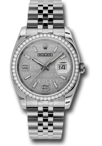 Rolex Steel and White Gold Datejust 36 Watch - 52 Diamond Bezel - Silver Wave Diamond 6 And 9 Arabic Dial - Jubilee Bracelet