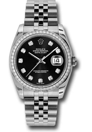 Rolex Steel and White Gold Datejust 36 Watch - 52 Diamond Bezel - Black Diamond Dial - Jubilee Bracelet