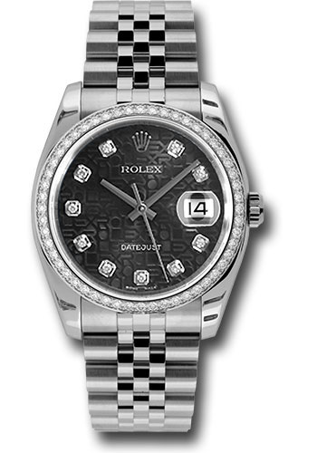 Rolex Steel and White Gold Datejust 36 Watch - 52 Diamond Bezel - Black Jubilee Diamond Dial - Jubilee Bracelet