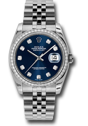 Rolex Steel and White Gold Datejust 36 Watch - 52 Diamond Bezel - Blue Diamond Dial - Jubilee Bracelet