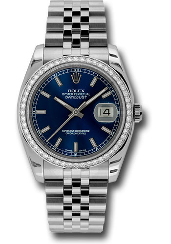 Rolex Steel and White Gold Datejust 36 Watch - 52 Diamond Bezel - Blue Index Dial - Jubilee Bracelet
