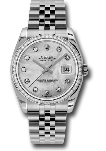 Rolex Steel and White Gold Datejust 36 Watch - 52 Diamond Bezel - Mother-Of-Pearl Diamond Dial - Jubilee Bracelet