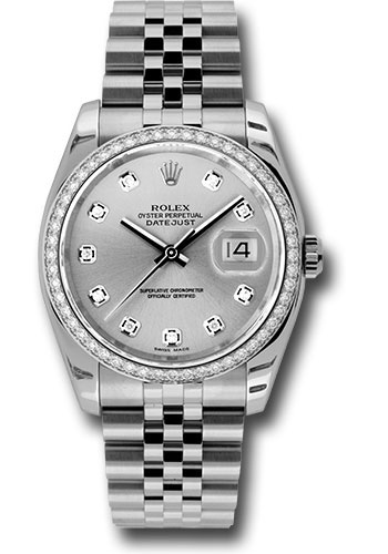 Rolex Steel and White Gold Datejust 36 Watch - 52 Diamond Bezel - Silver Diamond Dial - Jubilee Bracelet