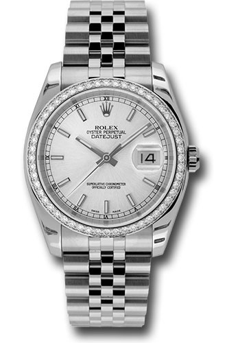 Rolex Steel and White Gold Datejust 36 Watch - 52 Diamond Bezel - Silver Index Dial - Jubilee Bracelet