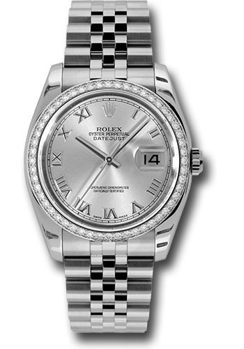 Rolex Steel and White Gold Datejust 36 Watch - 52 Diamond Bezel - Silver Roman Dial - Jubilee Bracelet