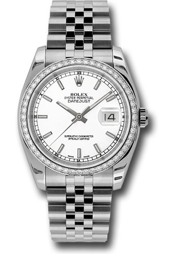 Rolex Steel and White Gold Datejust 36 Watch - 52 Diamond Bezel - White Index Dial - Jubilee Bracelet