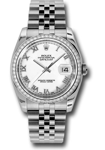 Rolex Steel and White Gold Datejust 36 Watch - 52 Diamond Bezel - White Roman Dial - Jubilee Bracelet