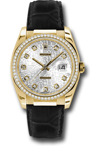 Rolex Rolex Yellow Gold Datejust 36 Watch - 60 Diamond Bezel - Silver Jubilee Diamond Dial - Leather