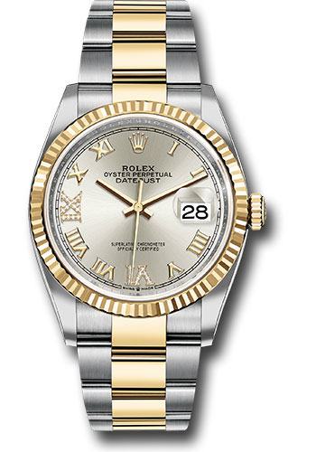 Rolex Steel and Yellow Gold Rolesor Datejust 36 Watch - Fluted Bezel - Silver Roman Dial - Oyster Bracelet